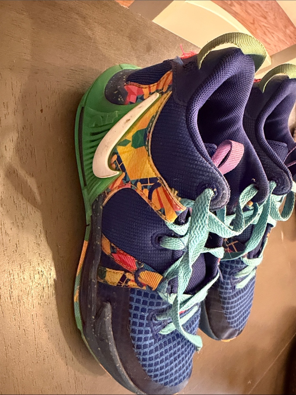 Nike Kids Blue Sneakers with Mint Laces and Multicolor Accents